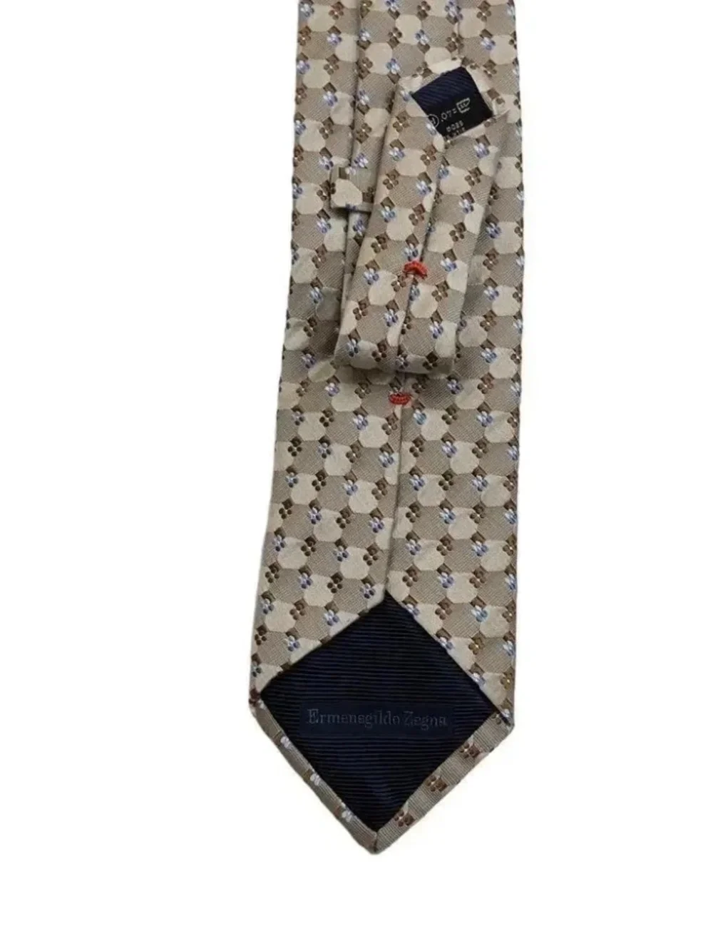 Ermenegildo Zegna 100% Silk Tie Tan Blue Geometric Made in Italy 60